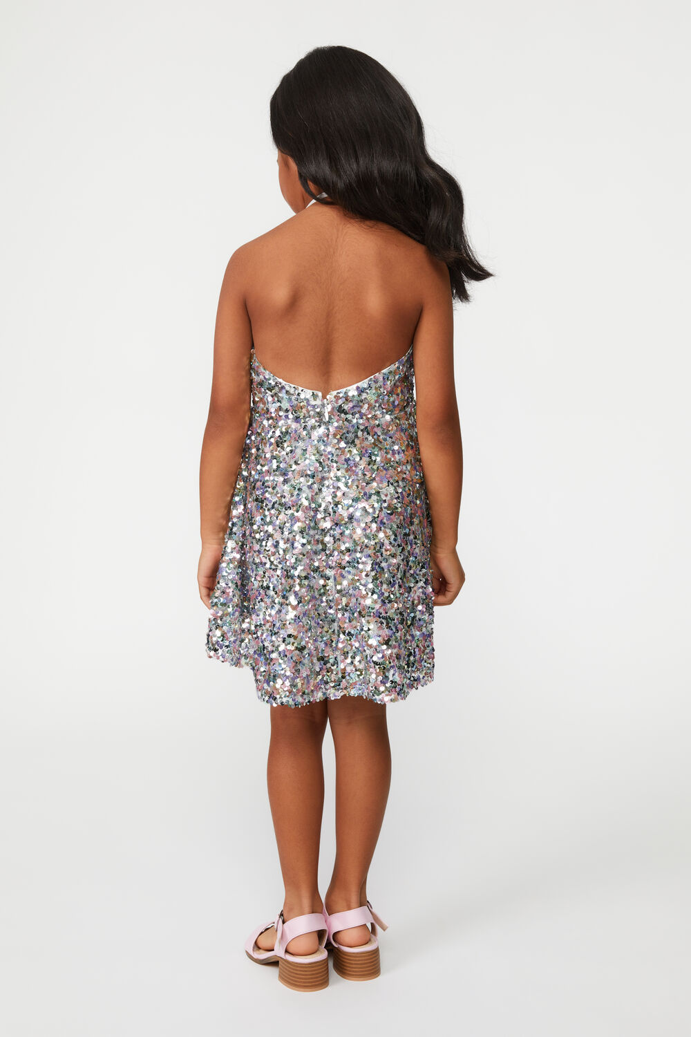 GIRLS SEQUIN HALTER DRESS in colour HOT PINK