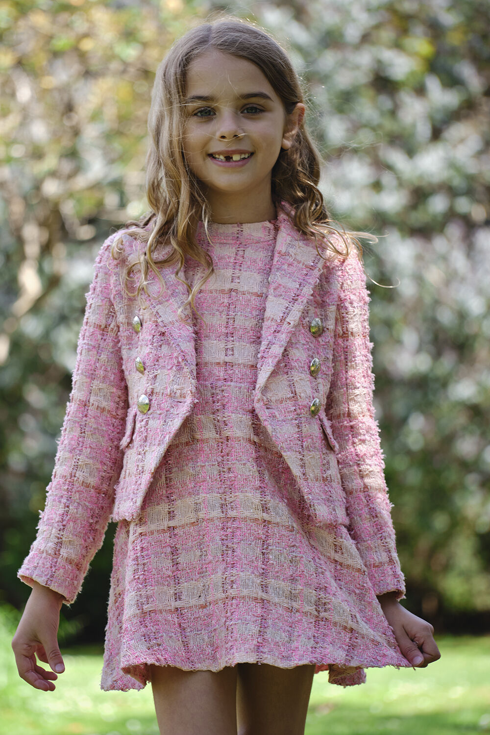 GIRLS ROMA BOUCLE DRESS in colour CAVIAR