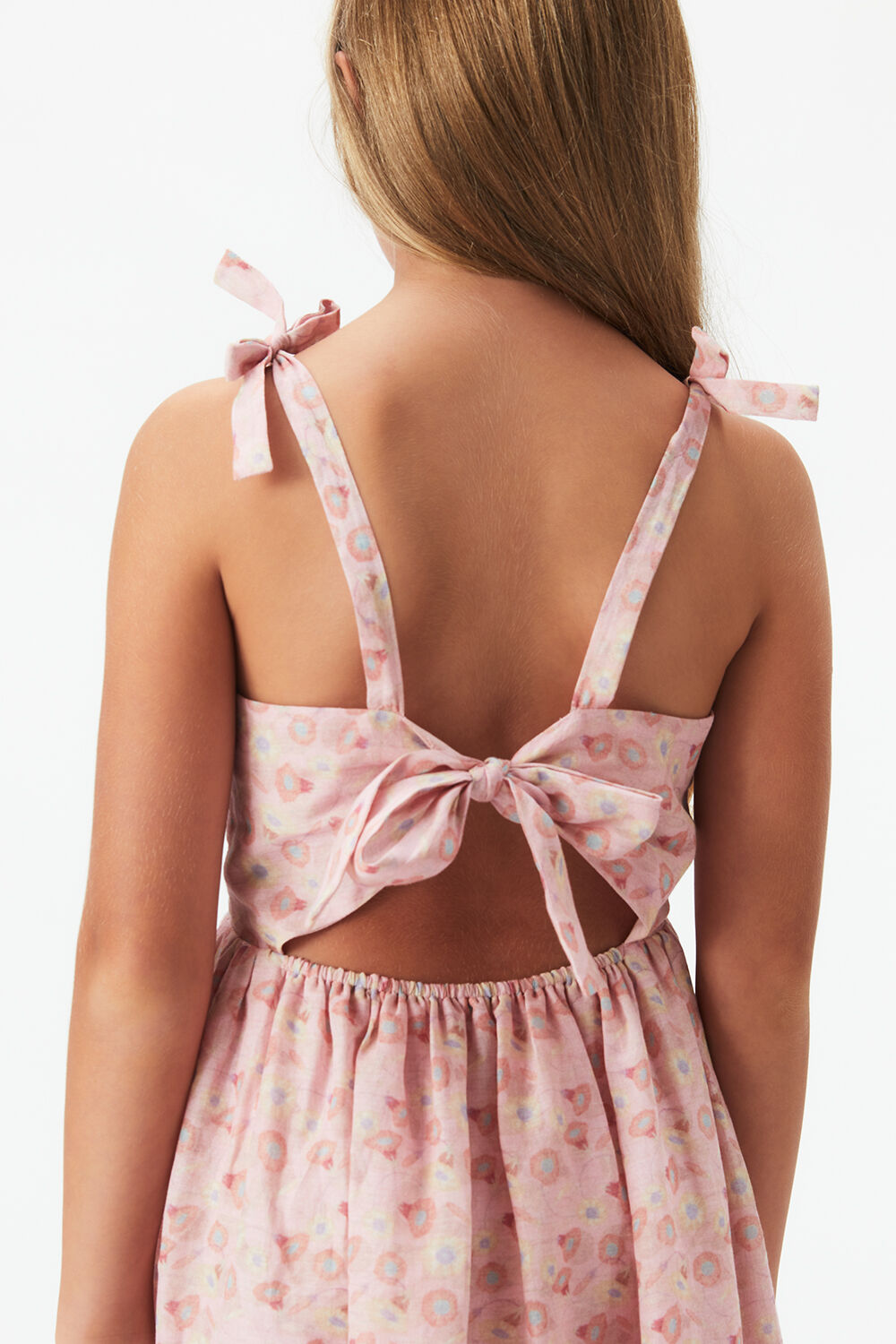 GIRLS TIERED FLORAL MAXI DRESS in colour PEACH WHIP
