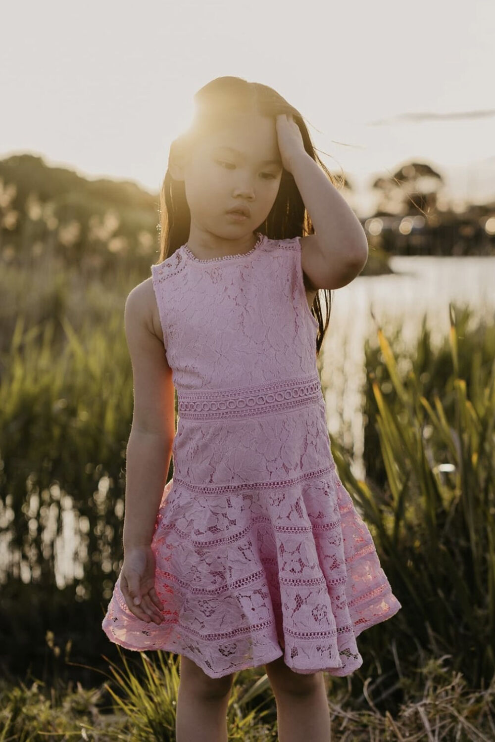 ELISE LACE DRESS in colour PETAL PINK