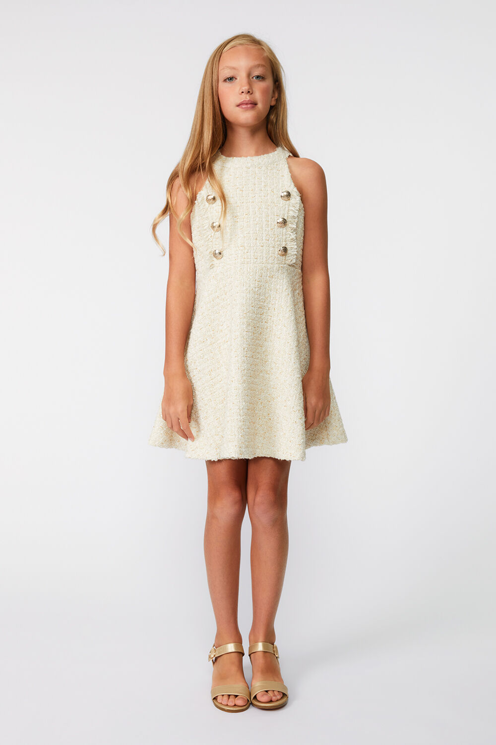 GIRLS ROMA BOUCLE DRESS in colour PEARLED IVORY