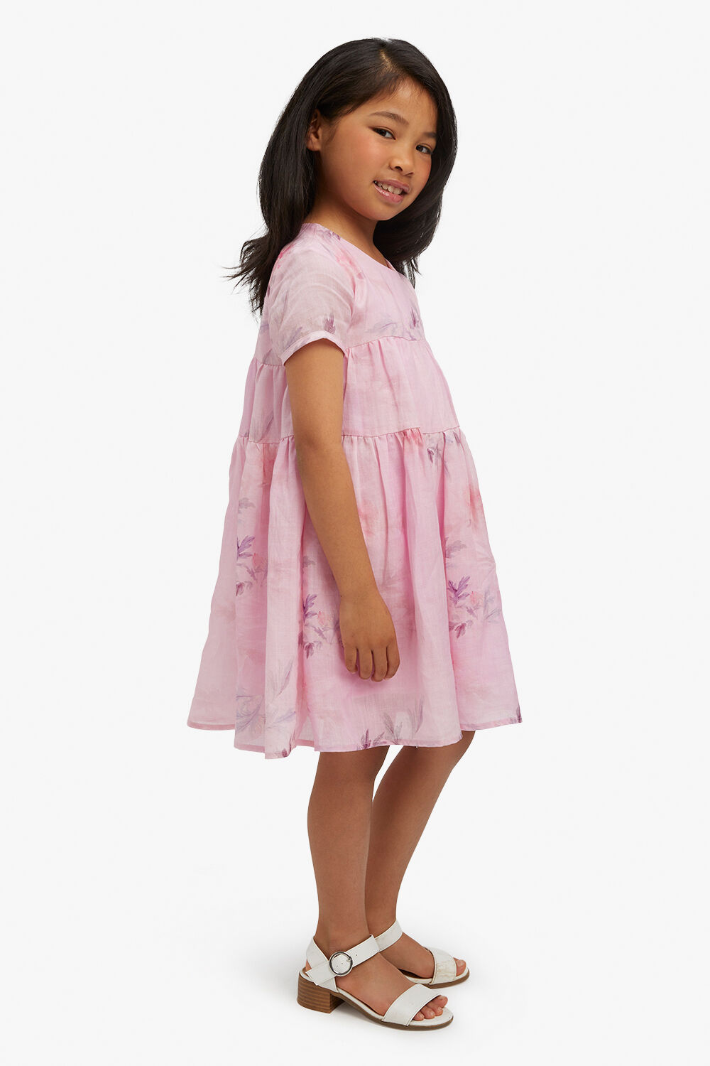 GIRLS ella floral tiered dress in colour PEACH WHIP