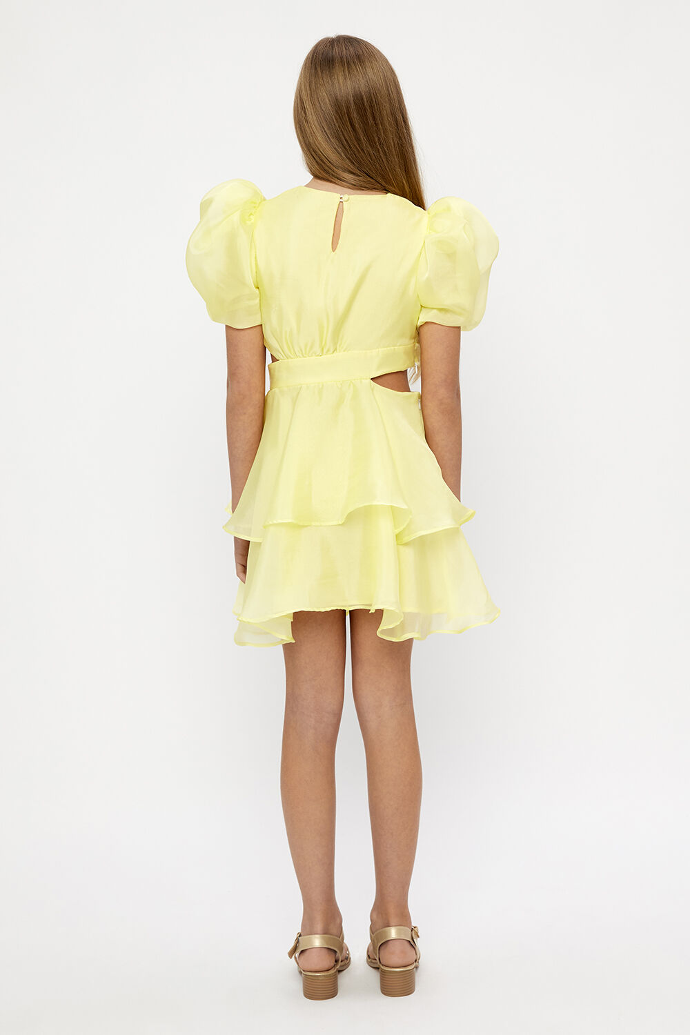 GIRLS ENYA ORGANZA MINI DRESS in colour BUTTERCUP