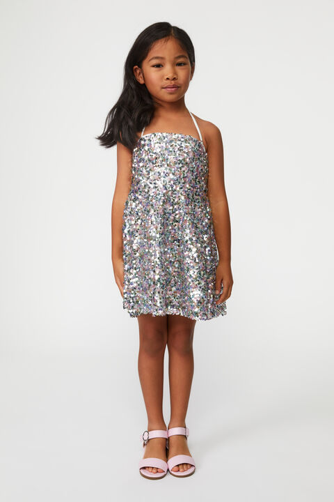 GIRLS SEQUIN HALTER DRESS in colour HOT PINK