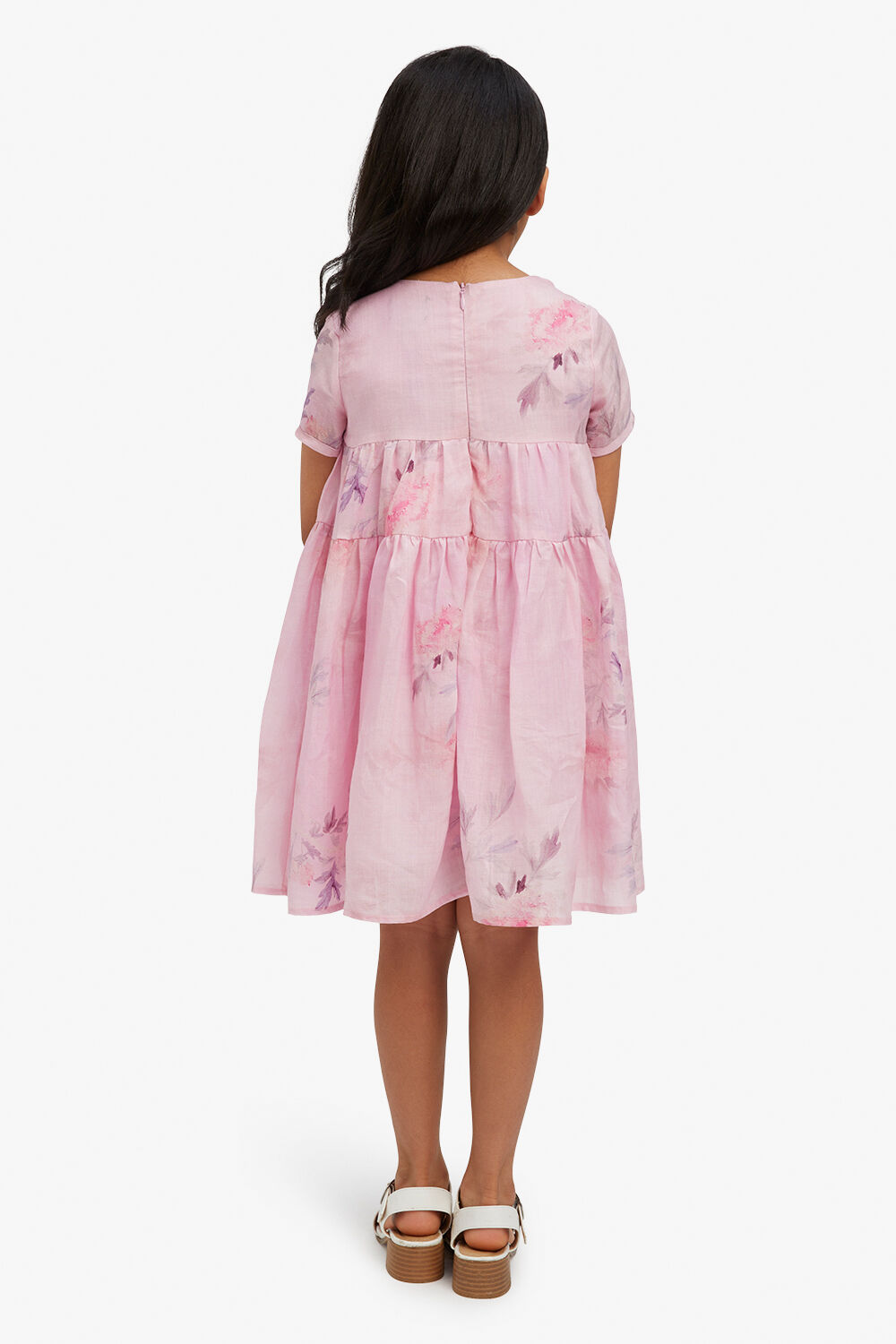 GIRLS ella floral tiered dress in colour PEACH WHIP