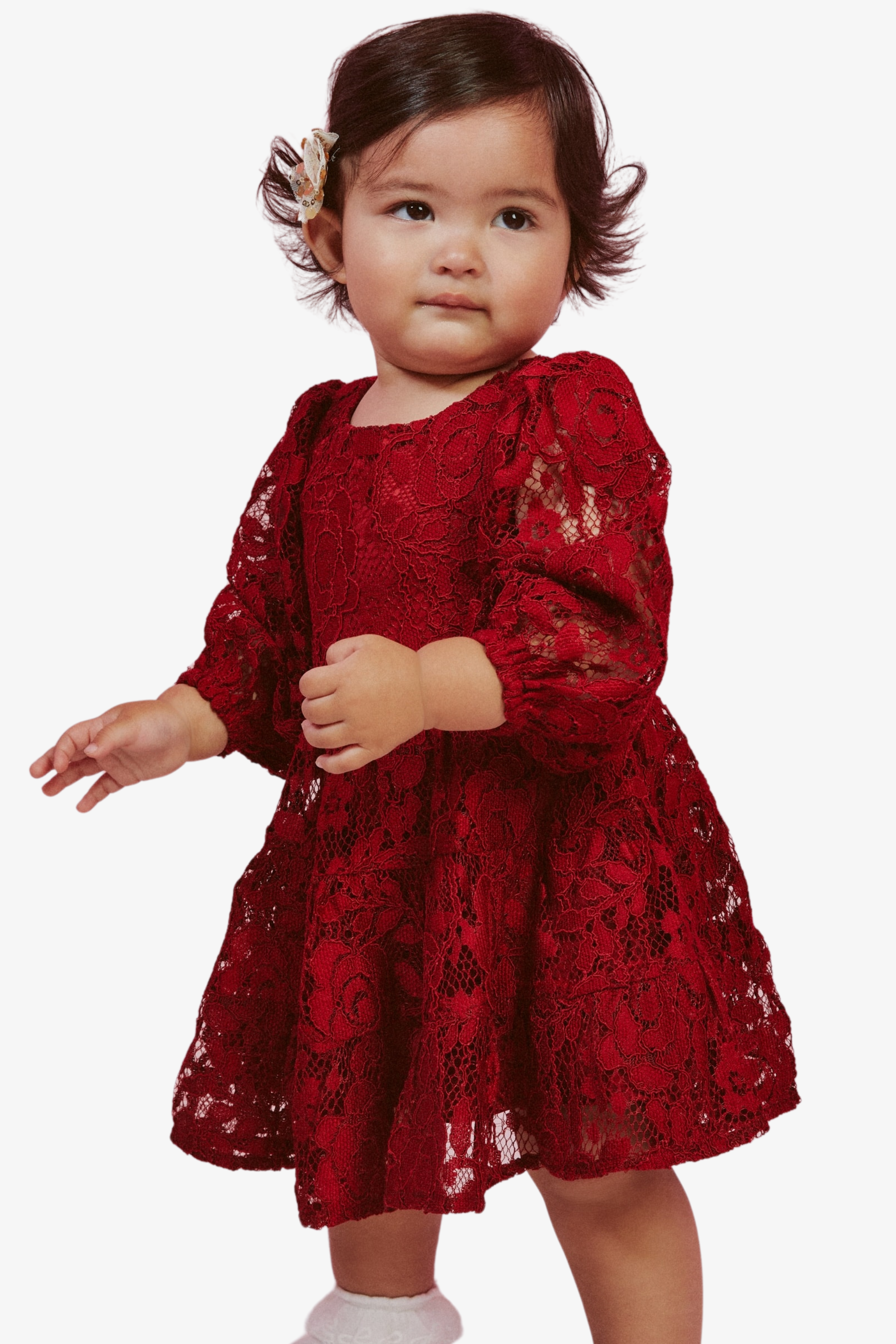 Bardot Junior Baby Girl Sienna Tiered Lace Dress In Deep Red