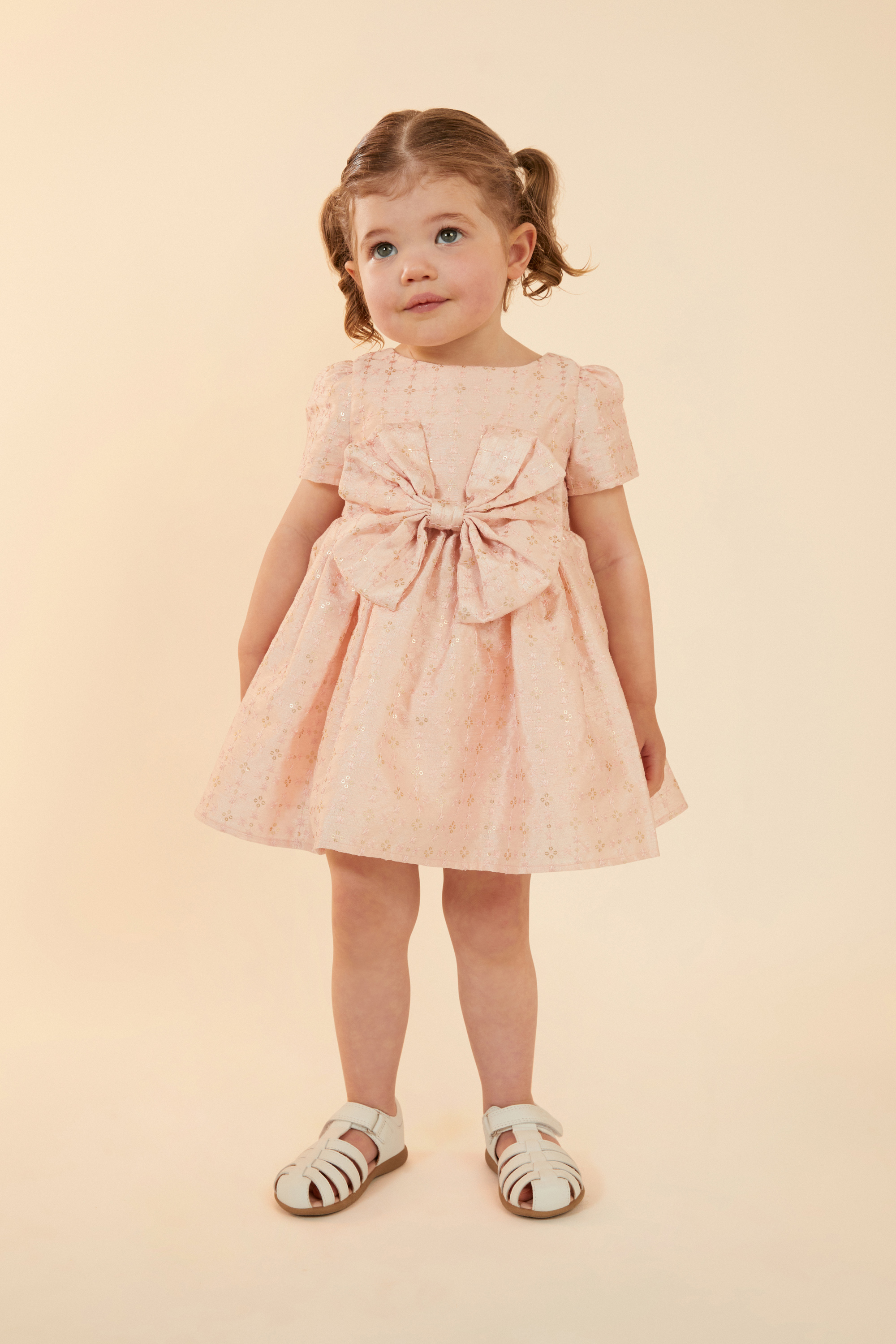 Shop Bardot Junior Baby Girl Alice Bow Dress In Pink/gold