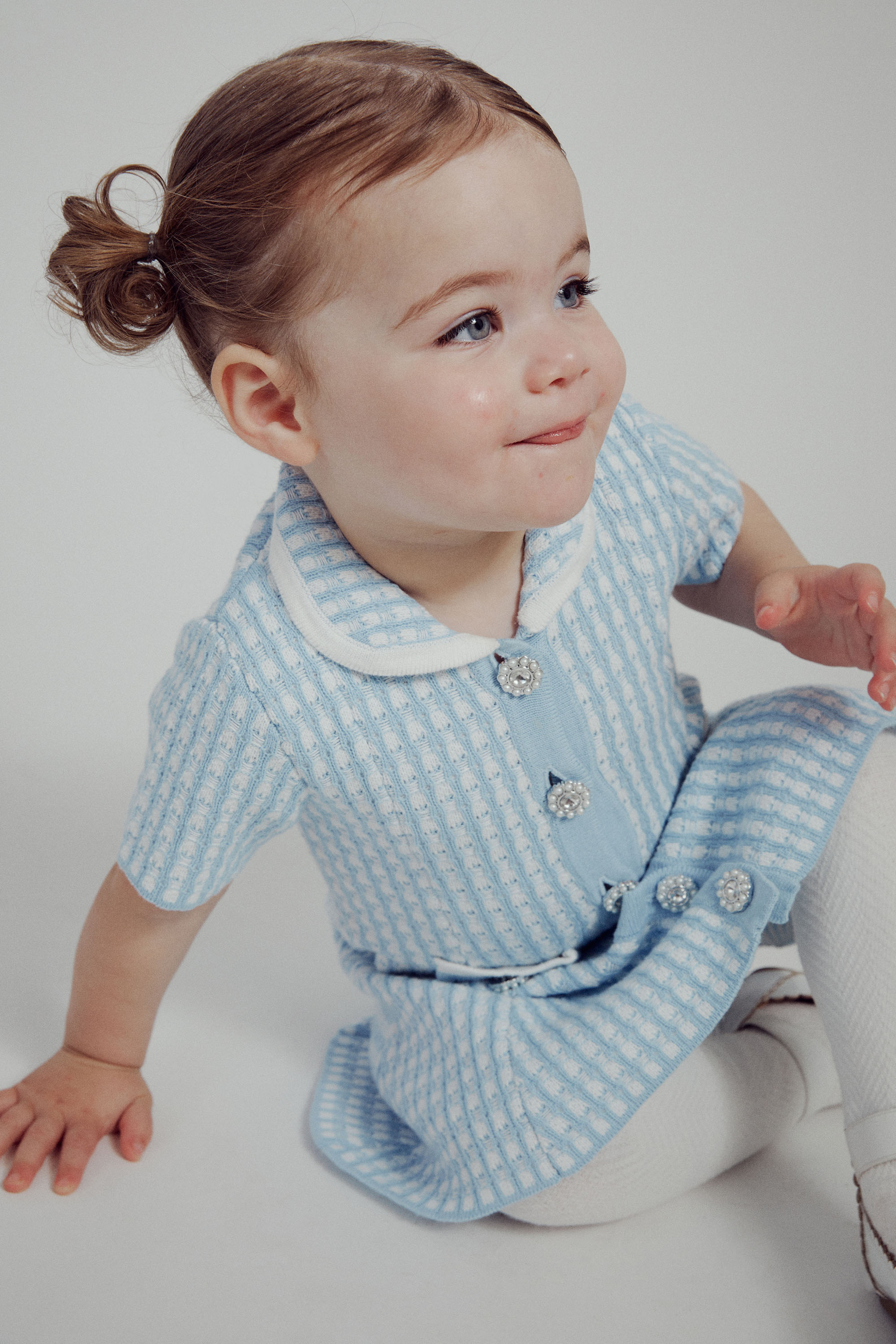 Bardot Junior Baby Girl Gingham Knit Dress In Blu Gingha