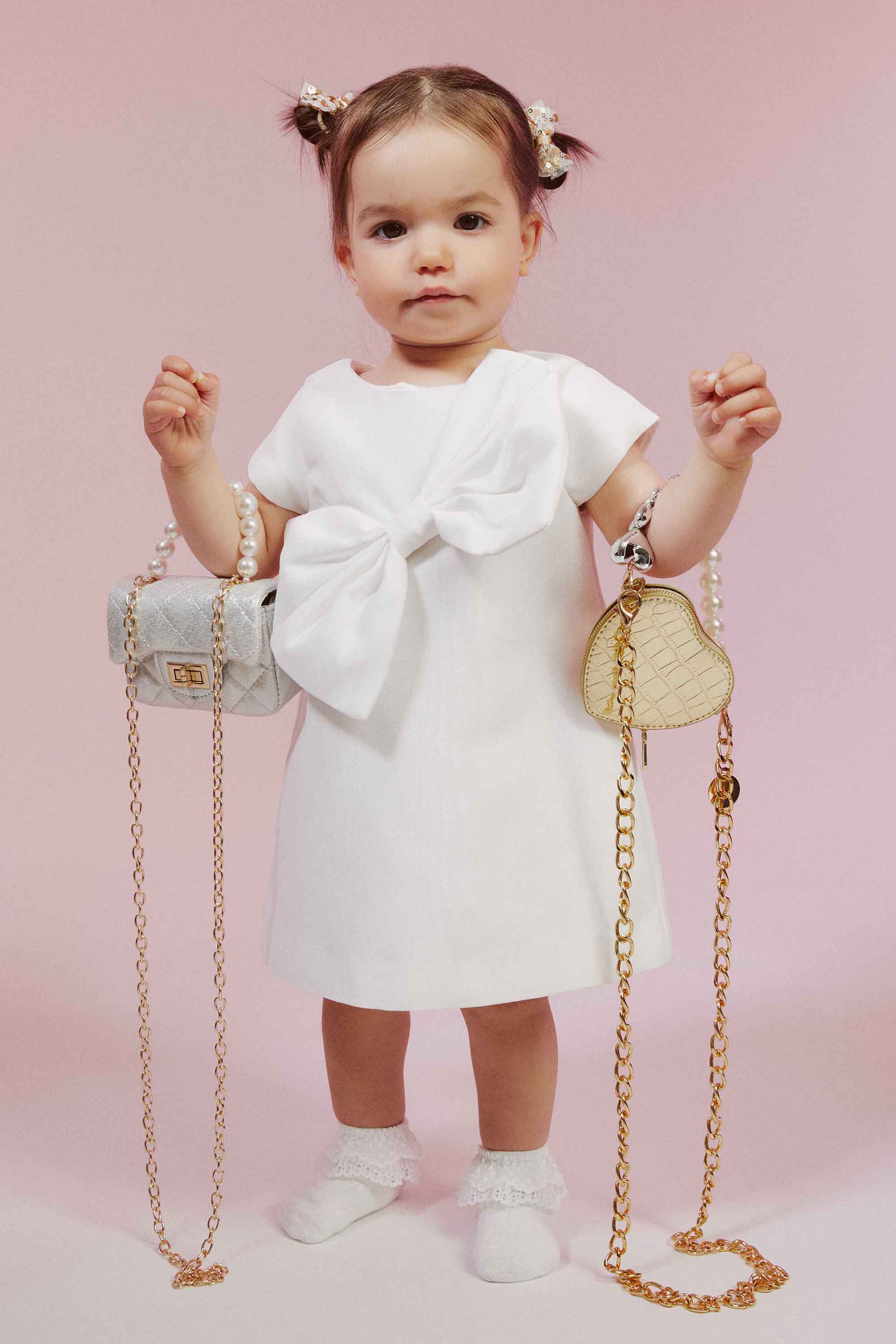 Shop Bardot Junior Baby Girl Stefania Bow Mini Dress In Orchid Wht