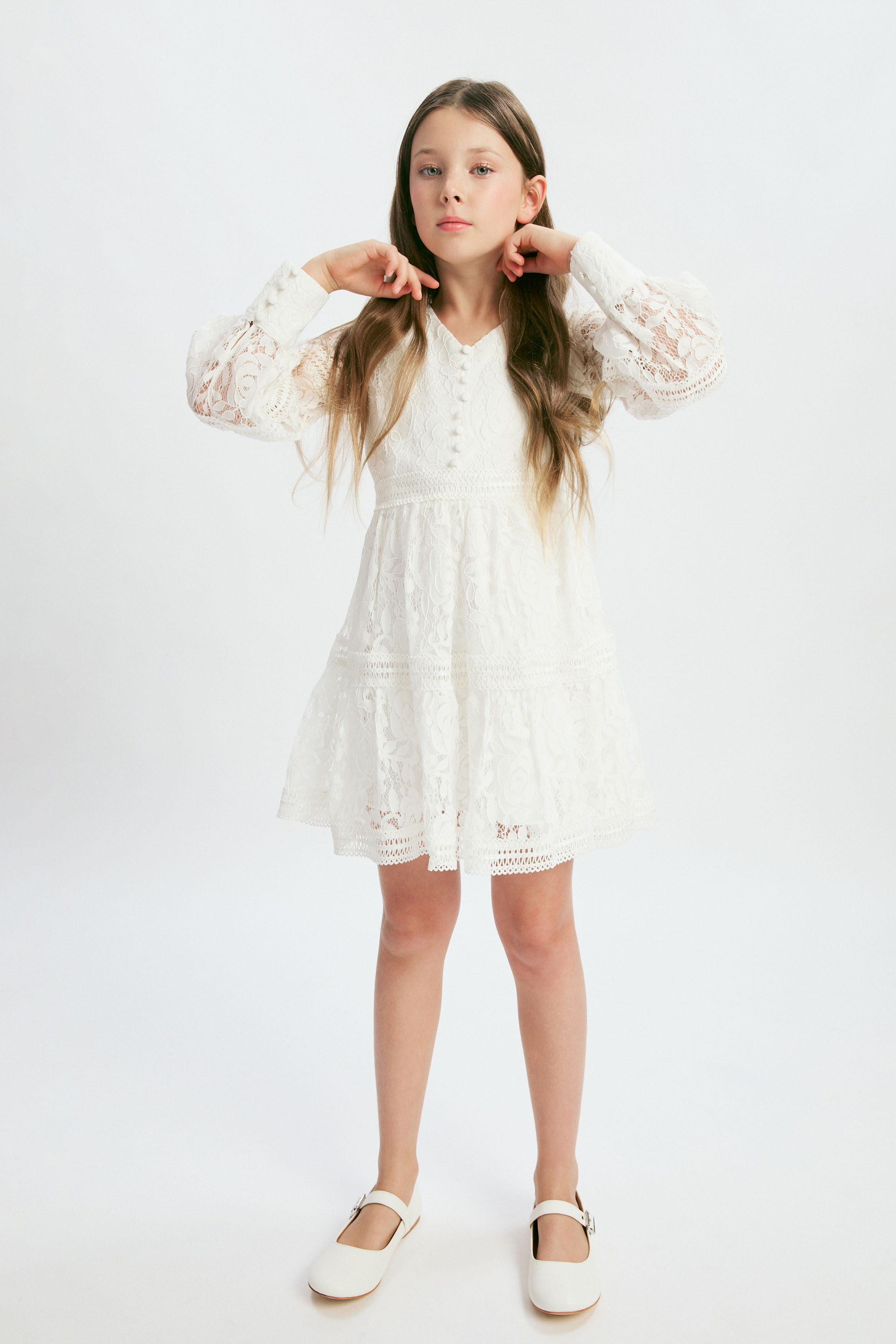 Bardot Junior Kids' Girls Lennie Lace Sparkle Dress In White