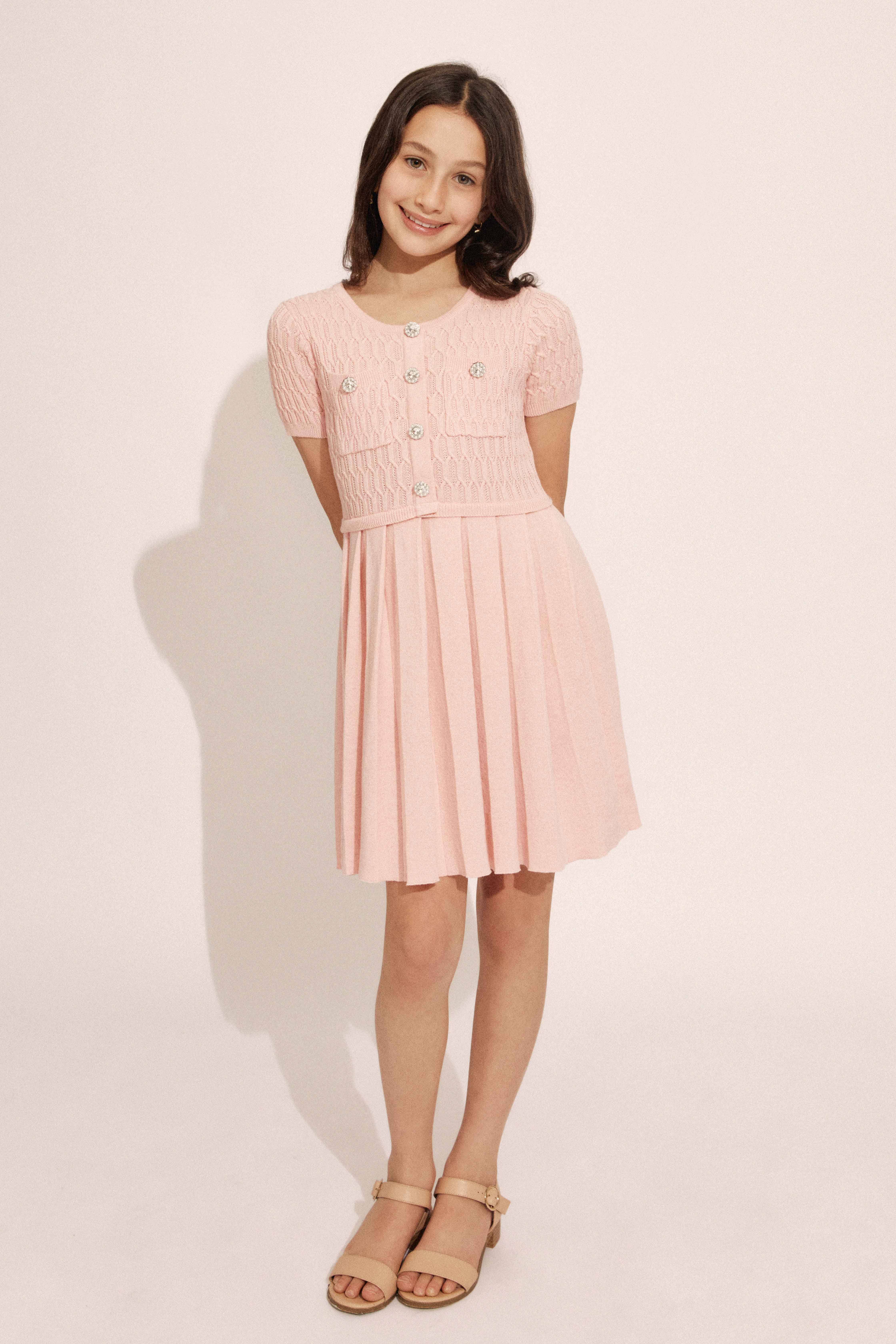 BARDOT JUNIOR GIRLS PLEAT KNIT MINI DRESS