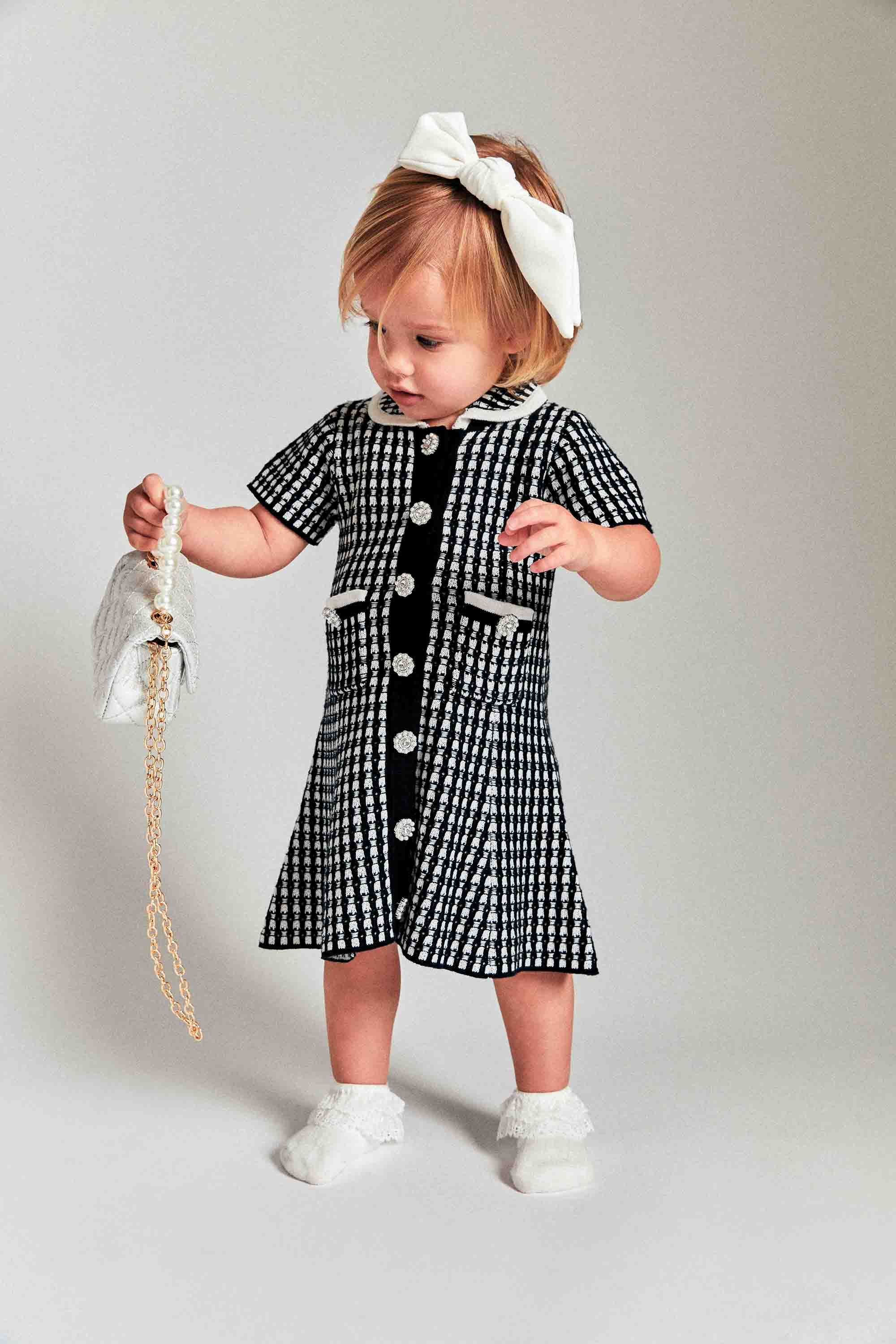 Bardot Junior Baby Girl Gingham Knit Dress In Black/wht