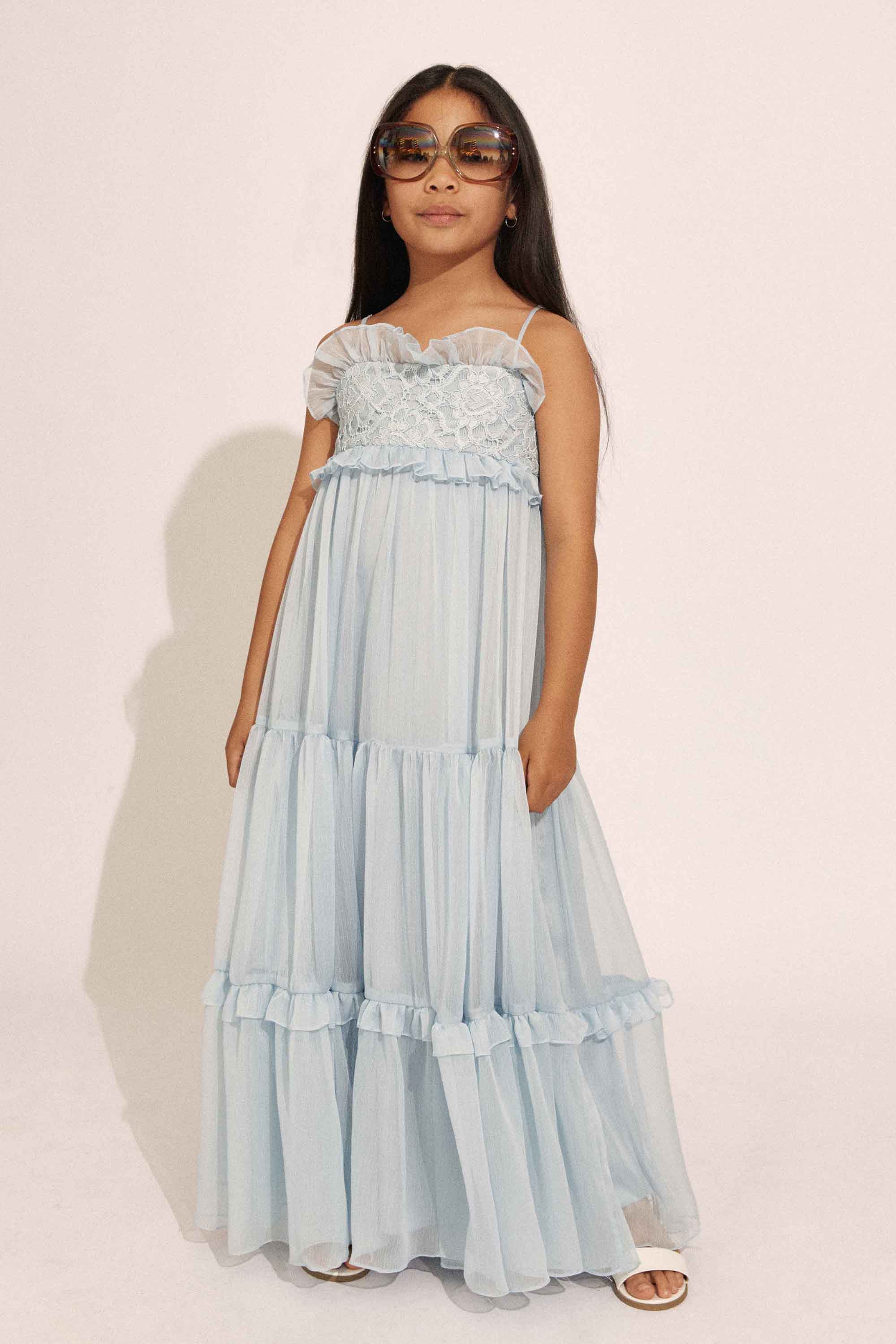 Shop Bardot Junior Girls Anna Crinkle Chiffon Dress In Soft Blue