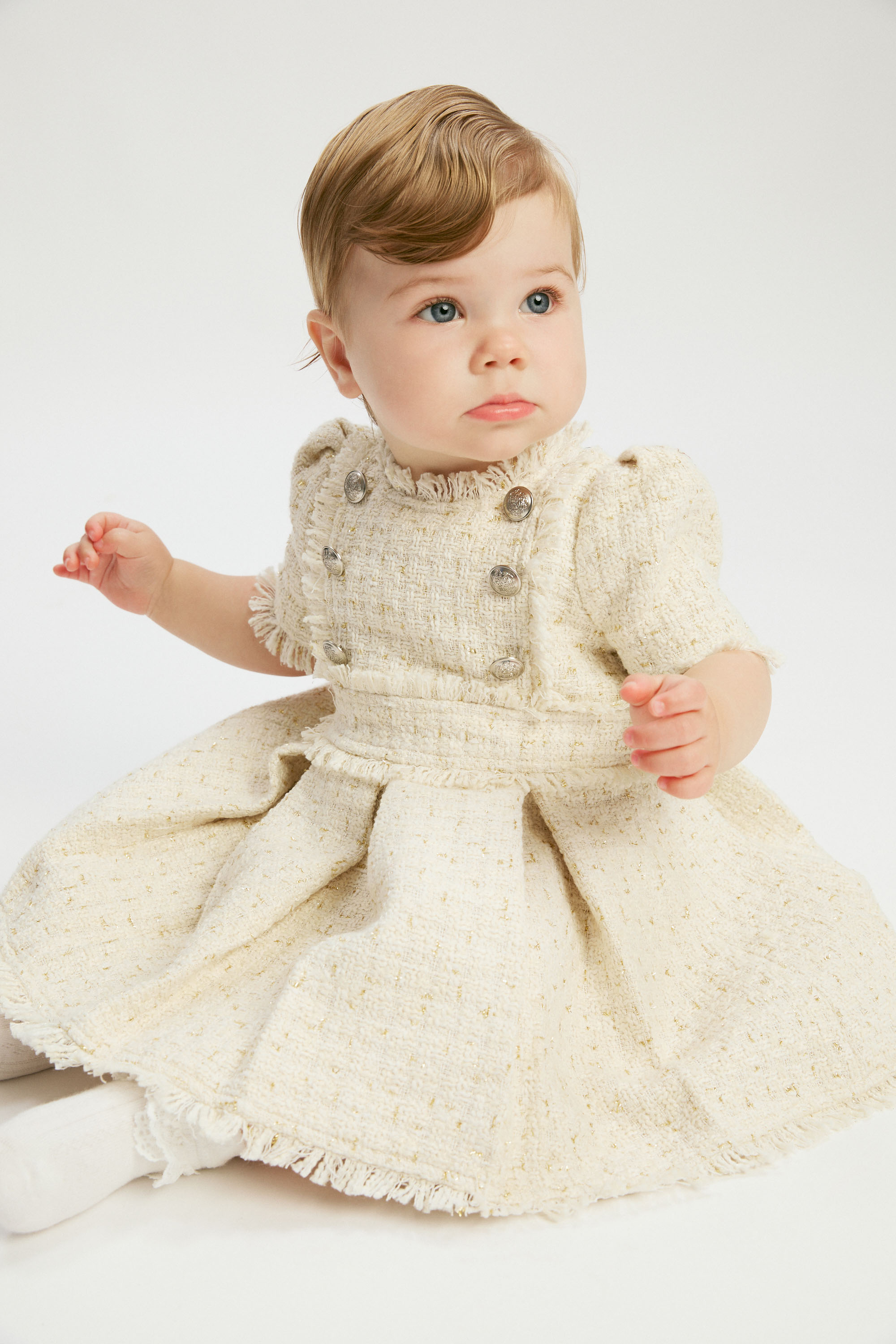 Bardot Junior Baby Girl Alicia Boucle Dress In Ivory Bcle