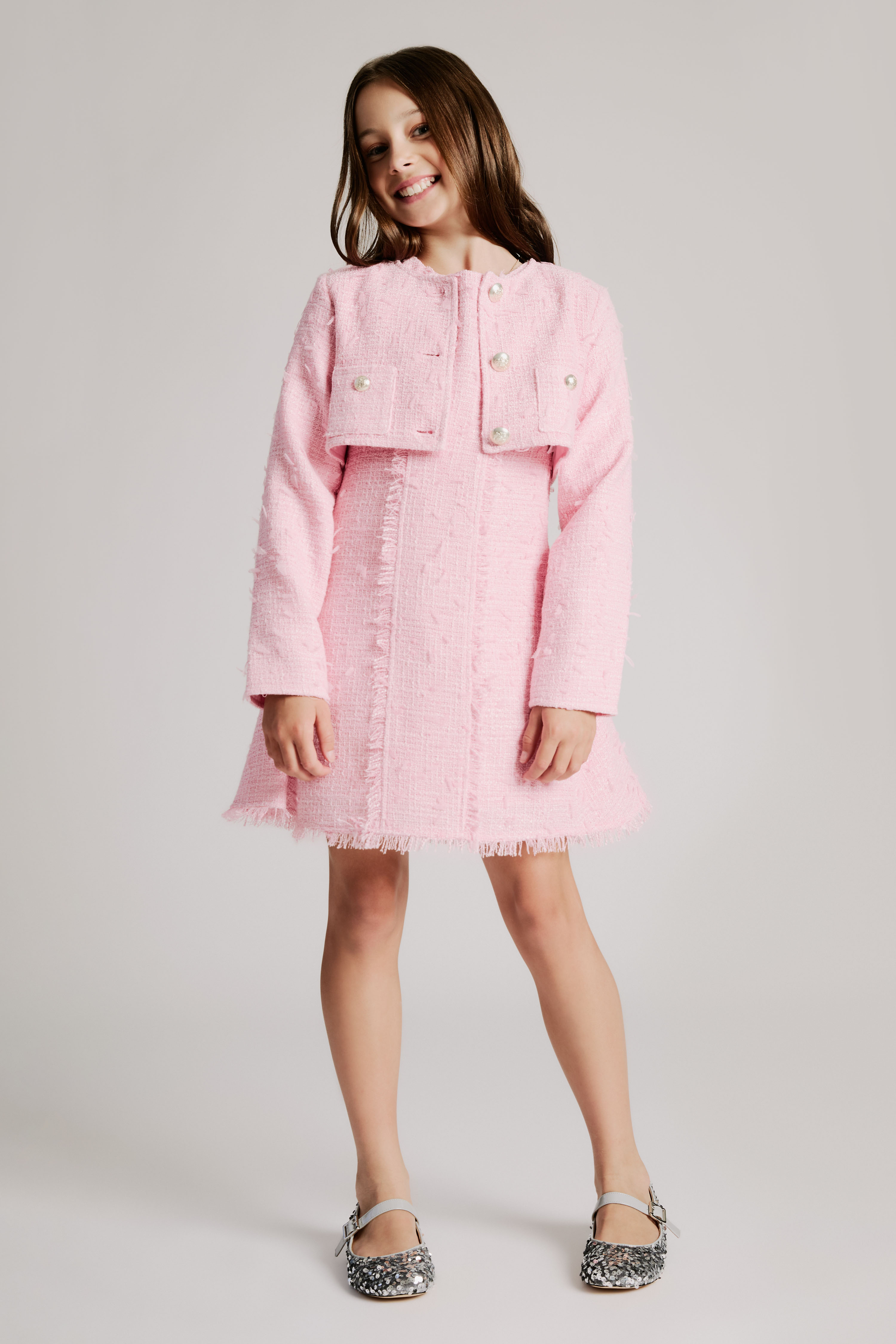 Shop Bardot Junior Girls Sutton Boucle Crop Jacket In Soft Pink