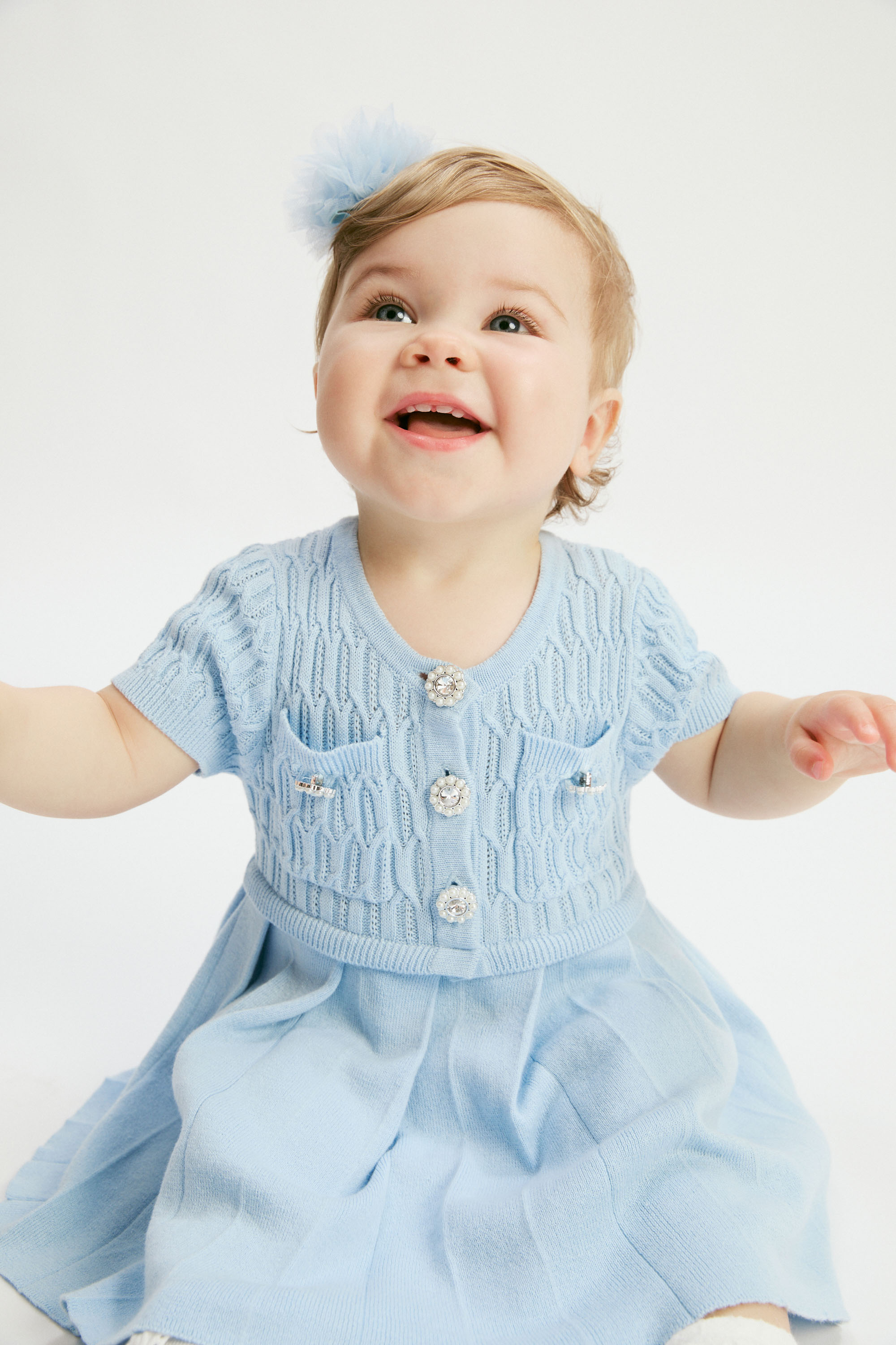 Bardot Junior Baby Pleat Knit Mini Dress In Dusty Blue ModeSens