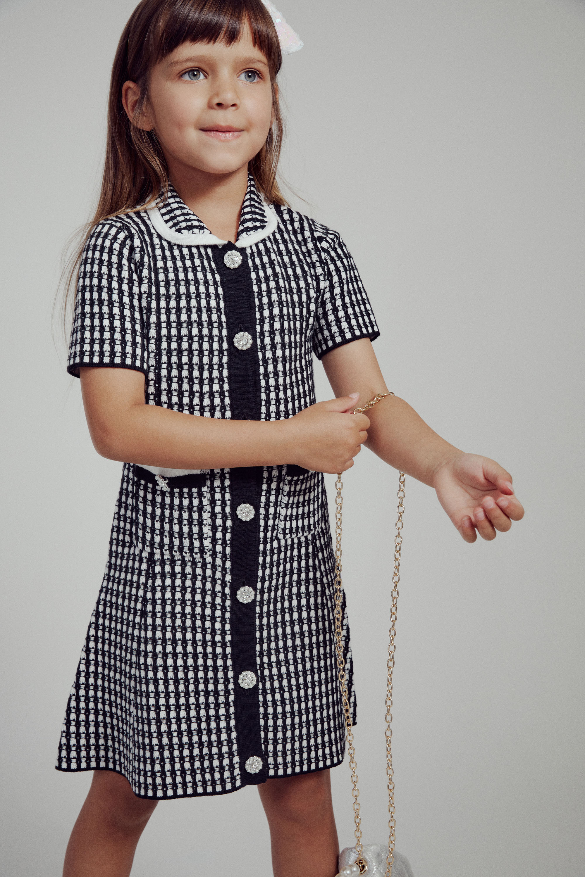 Shop Bardot Junior Girls Gingham Knit Dress In Black/wht